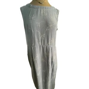 VTG J. Jill Blue Floral tencel linen blend USA Sleeveless Midi Dress Pleated M